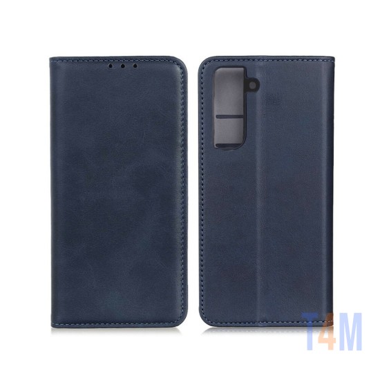 Capa Flip de Couro com Bolso Interno para Samsung Galaxy S21 FE Azul